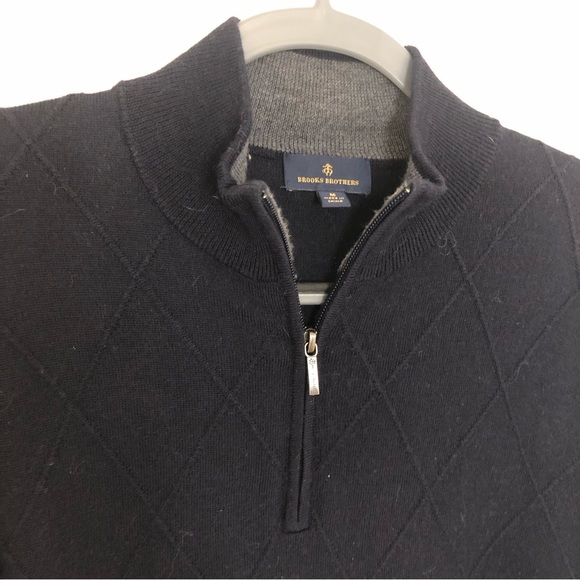Men’s Brooks Brothers quarter zip merino wool blend black lightweight sweater M - Picture 2 of 9